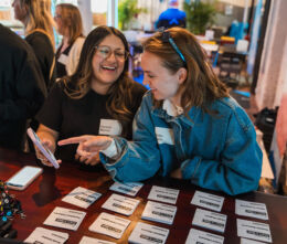 Students registering at a startup event